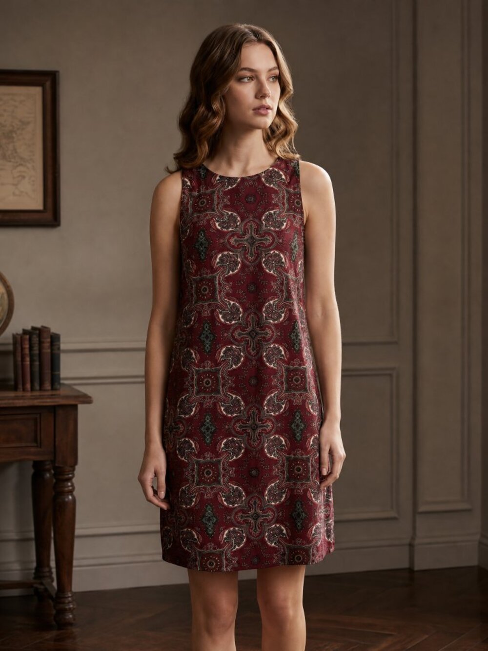 Staring at the Stars Maroon Paisley Shift Dress Sleeveless Geometric Mini UO